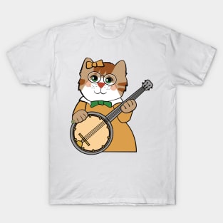 Cat Girl Playing Banjo Music T-Shirt